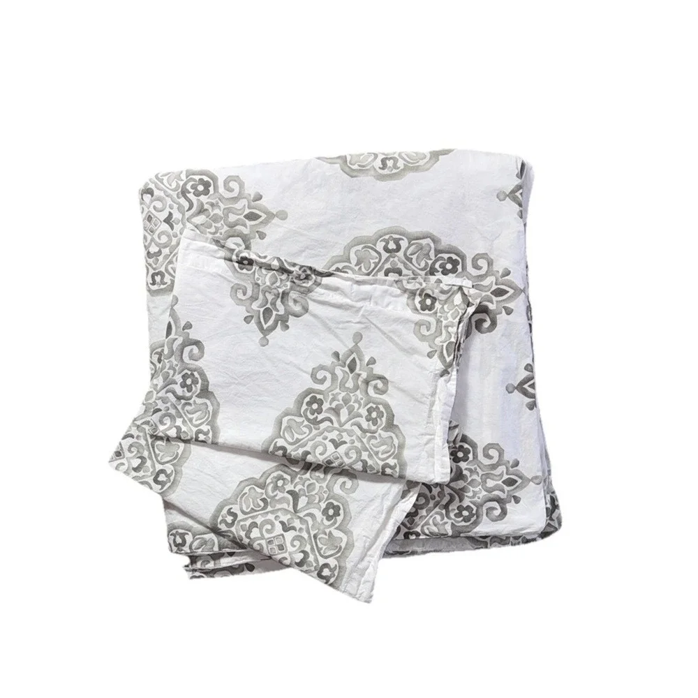 Pottery Barn Asher Medallion Duvet Cover Set King Shams Organic Cotton Gray 3 Pc - Picture 5 of 5